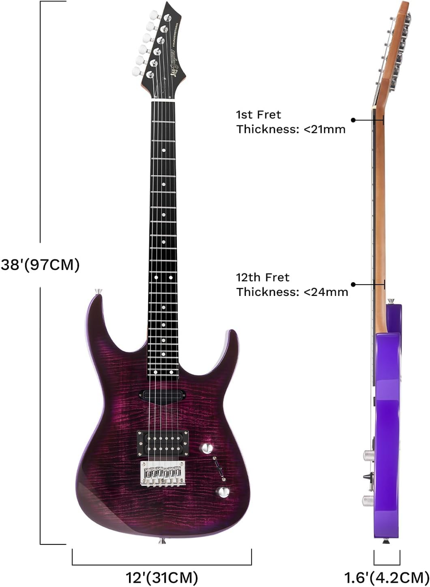 Leo Jaymz Thunderstorm ST Electric Guitar Purple Flame 24 Frets