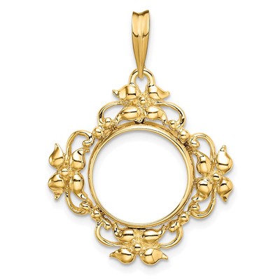 14k Gelbgold Blume Blüte 13mm Krappe Münze Einfassung Anhänger
