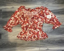 Free People Fruit Punch Combo Large Floral 3/4 Sleeve Pullover Top $88 NWT