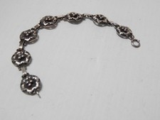 VINTAGE / ANTIQUE MEXICAN STERLING SILVER LINK / PANEL BRACELET FLORAL DSGN A+