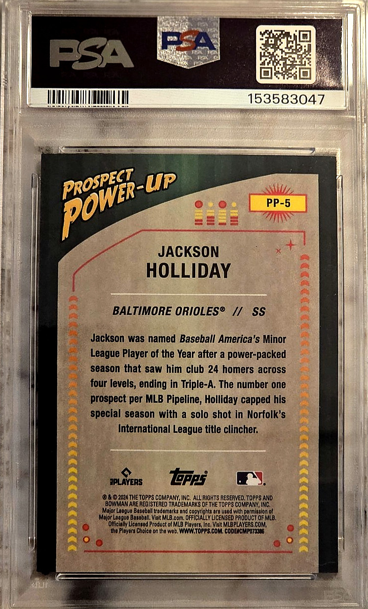 JACKSON HOLLIDAY 2024 Bowman Chrome M.B. {POWER UP BLUE /150} Rookie RC; *PSA 9* view 3