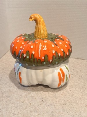 Vintage Bassano Italy  Large Lidded Pumpkin Dish Signed Thanksgiving Christmas
