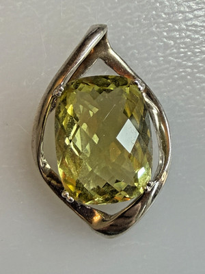 CW Designer Sterling Silver Multifaceted Yellow Citrine Pendant 9.3g 1 3/8 Inch