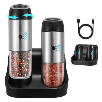 Rechargeable Gravity Electric Salt Grinder Set with Variable Grinding Speed, ...