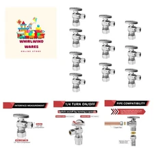10-Pack Angle Stop Valve 1/2" Nominal 5/8" OD Compression x 3/8" OD, 1/4-Turn...
