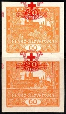 1920 Czechoslovakia  60+20 Haleru Hradčany Red Cross Charity Ovp't. Trial Proof