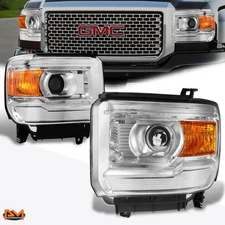 For 14-18 GMC Sierra Pickup Projector Headlight/Lamp Chrome Housing Amber Corner