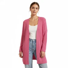 Cozy Co Cardigan Womens 2X 3X Pink Open Front Slit Knit Ribbed