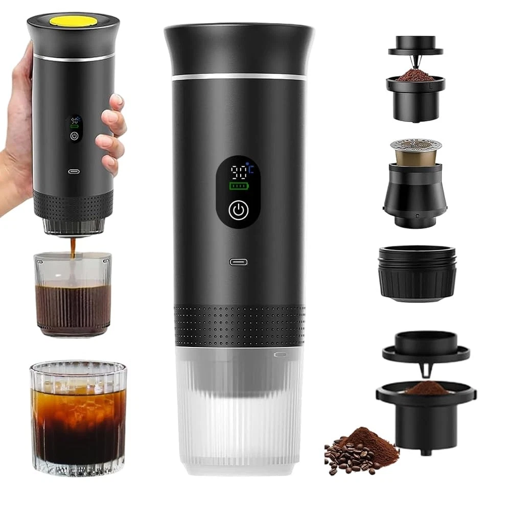 Portable Coffee Maker, Electric Espresso Machine, Travel Black