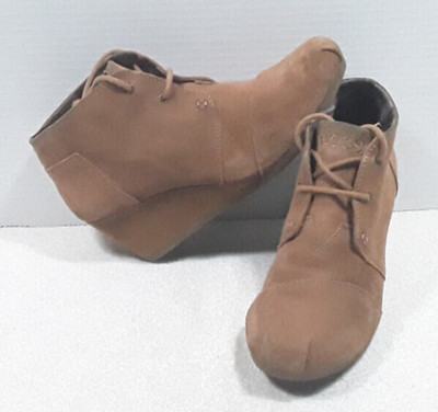 BOBS Skechers Ankle Boot Booties Wedge Heel Womens 8.5 Brown Suede 34285