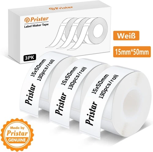 3 Rollen 15mmx50mm Weiß Selbstklebendes Thermoband Etiketten 130 Etiketten/Rolle