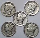 Mercury 90% Silver Dimes - Lot Of 5 - Mixed Dates / Mints - See Photos - M-5b