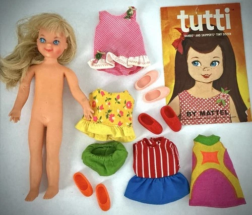 Vintage 1965 Mattel Tutti Doll W/ Clothes,Shoes,phamplet ~ Blond Hair Japan