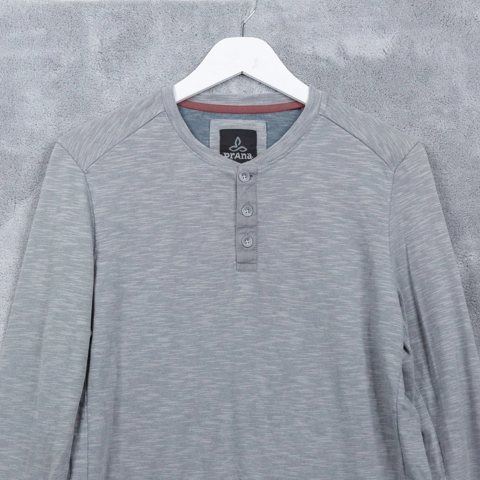 PRANA Ronnie II Organic Cotton Henley Long Sleeve T-Shirt Heather Gray Mens S - Image 2 of 4