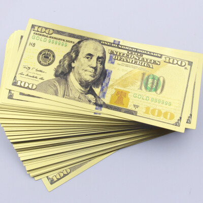 Lot 100 Pcs New $ 100 Dollar Color Gold Notes Money Banknotes Crafts ...