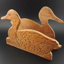 Vintage Wood Duck Napkin Holder Desk Caddy Country Rustic Folk Art