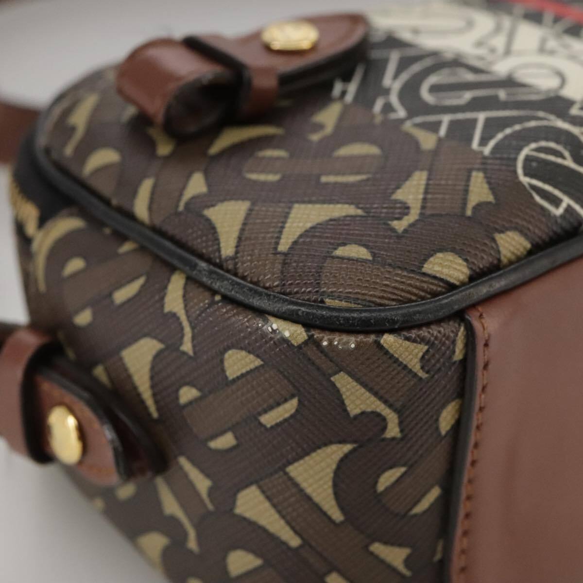 BURBERRY Monogram Stripe Shoulder Bag PVC Leather Brown Auth