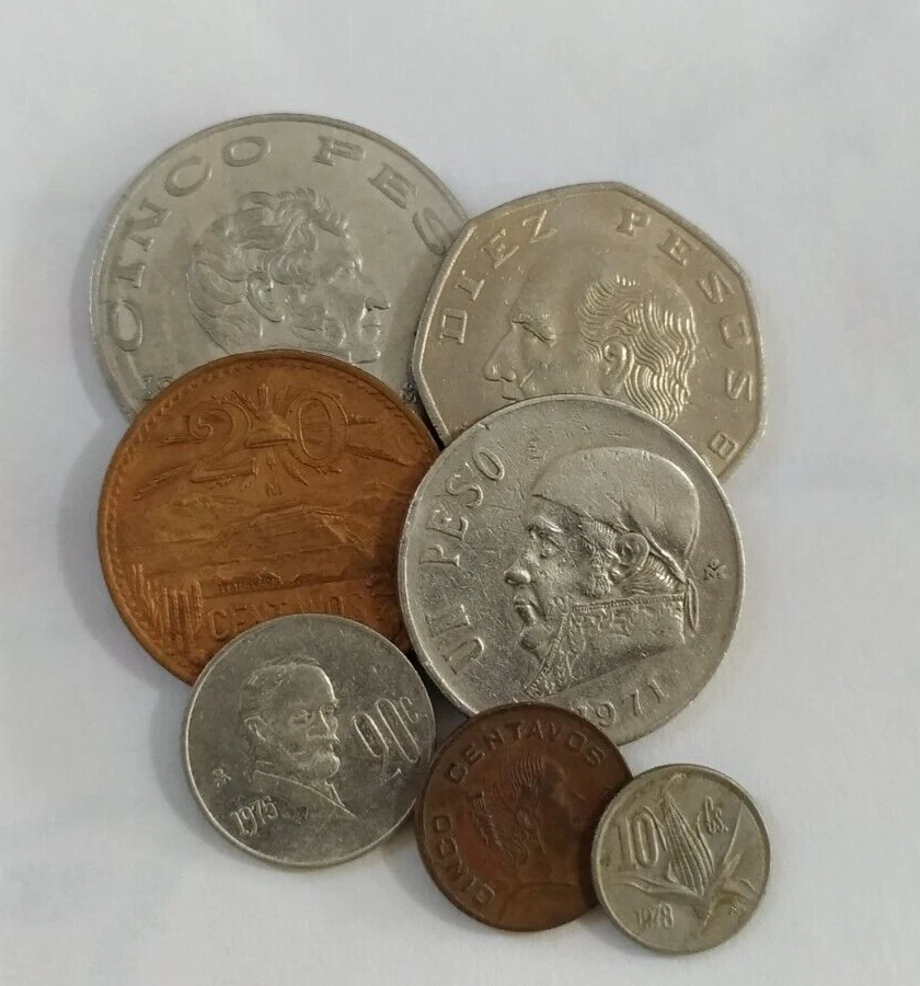 Lote de 7 Monedas México Años 70 Veinte Centavos 1973 + 6 Monedas de México 1970 Foto 2 de 3