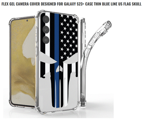 WHITE BLUE FLAG SKULL Skin Case +Tempered Glass For Galaxy S23+ Plus Clear Cover - Picture 1 of 2