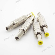 Silver Metal 5.5x2.1mm DC Power Male Plug Jack Adapter Connector Yellow Head
