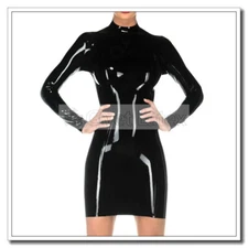 Latex Basic Dress Long Sleeve Short Length Pencil Style Back Zip Customize D82