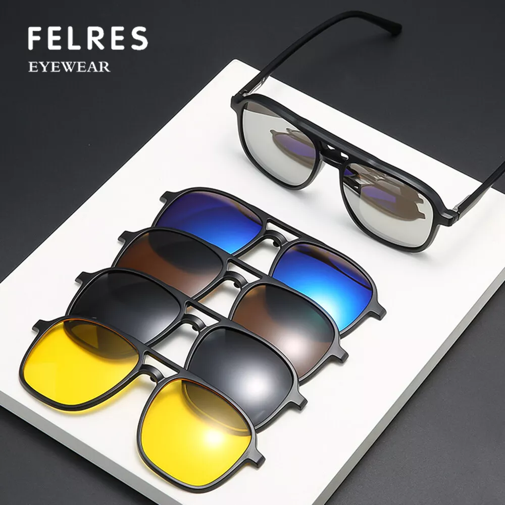 5 in 1 Clip On Polarized Sunglasses Magnetic Clips Glasses Frame Women Men