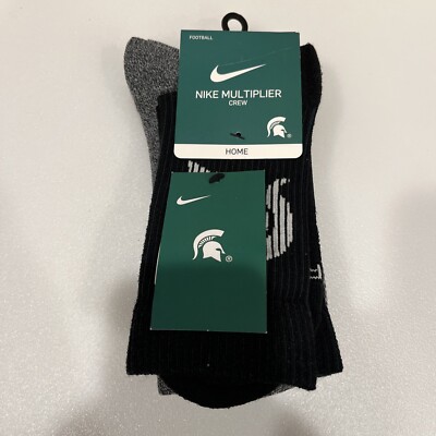 Nike Michigan State Spartans MSU Multiplier Crew Socks 2 Pack Home Away NWT New