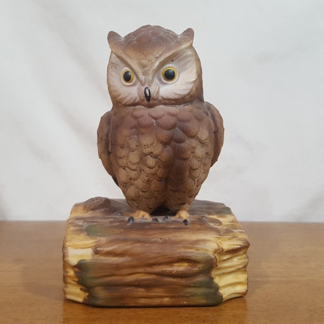 Vintage Gorham Ceramic Musical Owl Figurine Music Box Beautiful Dreamer