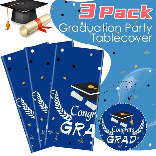3 Pack Graduation Tablecloths 54"x108" Plastic Class of 2024 Congrats Grad Table - Picture 6 of 7