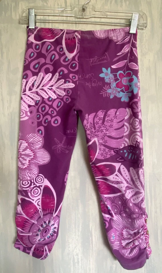 NAARTJIE KIDS 儿童女孩粉色紫色花卉裤子裁剪皱褶纽扣 10 XXXXL — 第 4/4 张图片