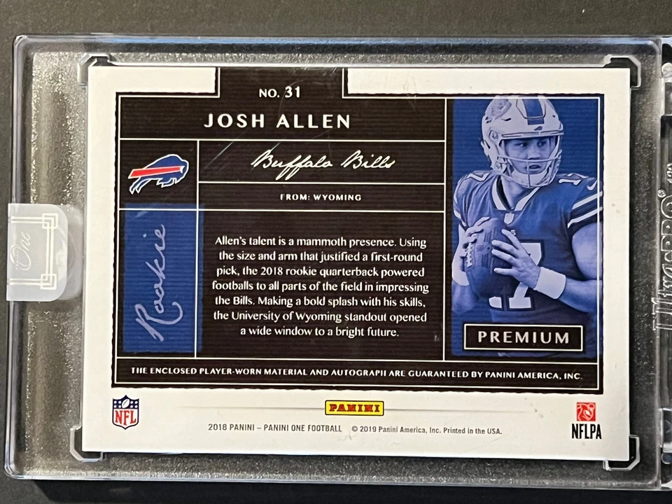 2018 Panini One Josh Allen RC #31 - SP Encased On Card Rookie Patch Auto RPA /25 - Image 2 of 2