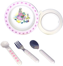 Royal Doulton Bunnykins Melamine Suction Bowl  Spoon Set  Sweethearts Pink