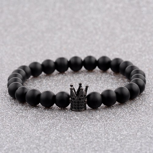 Precioso Brazalete de Cuentas de Cobre Corona Piedra Natural Negro Mate Mate Dije Para Hombre Circonio Circonio - Imagen 32 de 73