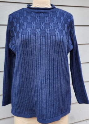Vtg Bobbie Brooks sweater Womens Large Missy Blue Pullover Knitted Roll Neck