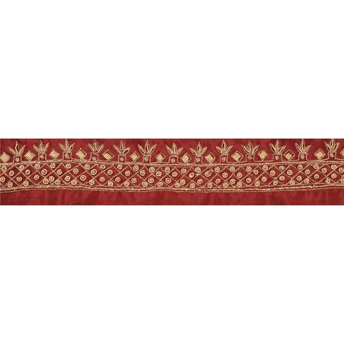 Sanskriti Vintage Sari Border Hand Beaded 1 Yd Craft Trim Ribbon Dark Red Lace - Picture 2 of 8