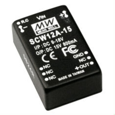 MEANWELL SCW12A-15, DC DC-Wandler, 9-18V:+15V 800mA 12W