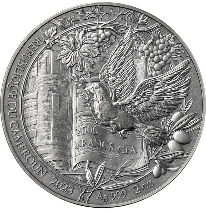 2 OZ .999 PURE SILVER PROOF 2023 GARDEN OF EDEN CAMEROON ROUND COIN GIRL ART - Image 2 of 4