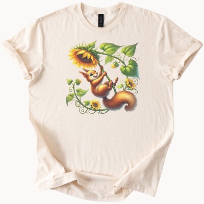 Squirrel Sunflower Tee Cute Animal Graphic Shirt