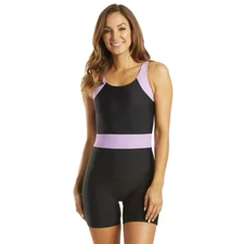 Sporti Colorblock Unitard One Piece Black/Purple Swimsuit Women's 6 NWT