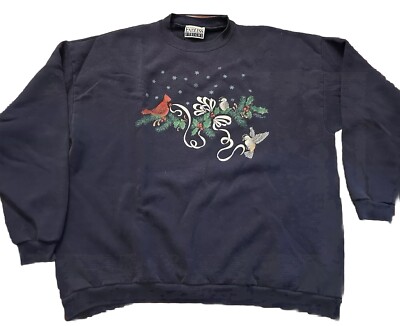 Vintage Endless Designs Crewneck Sweatshirt Women's 1X XL Red Birds Fall Navy