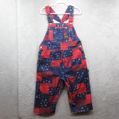Big Smith Vintage Paisley Patchwork Bib Cropped Overalls 38x18 Red Sanforized