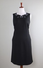 TALBOTS $129 Solid Black Ponte Stretch Embroidered Butterfly Dress Size 12