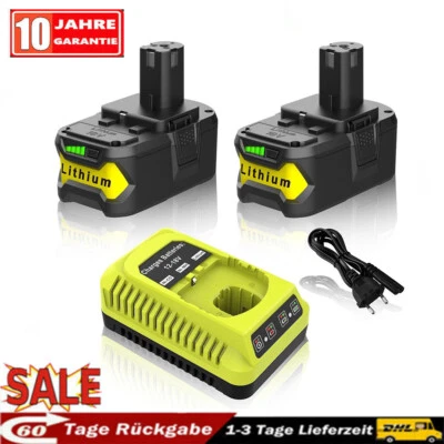 MARKENLOS 2 Stück 18V 5.5Ah Akku +Ladegerät für RYOBI Plus Lithium RB18L50 P108 P104 P109