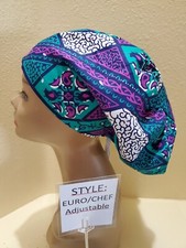African Print blocks Women's Euro/Chef Surgical Scrub Hat/Cap Handmade