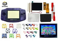 Nintendo Game Boy Advance GBA V2 IPS LCD Kit Housing Shell CLEAR PURPLE PRE-CUT