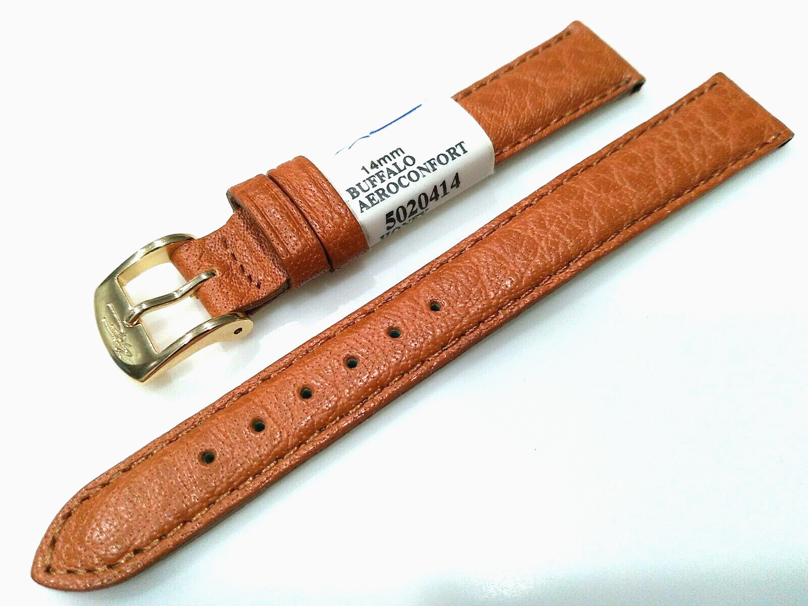 Ladies France Honey Tan Aerocomfort Buffalo 14mm Watch Band Gold Tone Buckle 