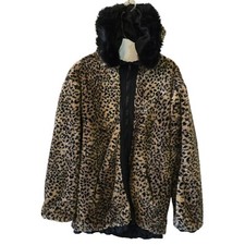 Vintage Leopard Faux Fur Coat LG-XLG 90s Y2K Reversible Hood Cheetah Mobwife