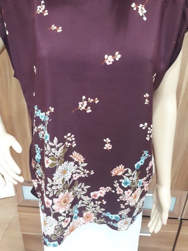 Ex F&F Ladies Wine Floral Print Drop Back Tunic Top Size 10 - 22 - 第 4/6 張圖片