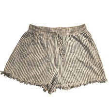 Code Bleu Women’s Med Shorts Striped Nautical Raw Hem Pull On Drawstring Pockets