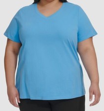 Calvin Klein Womens Blue Cotton V-Neck Short-Sleeve T-Shirt Size XS